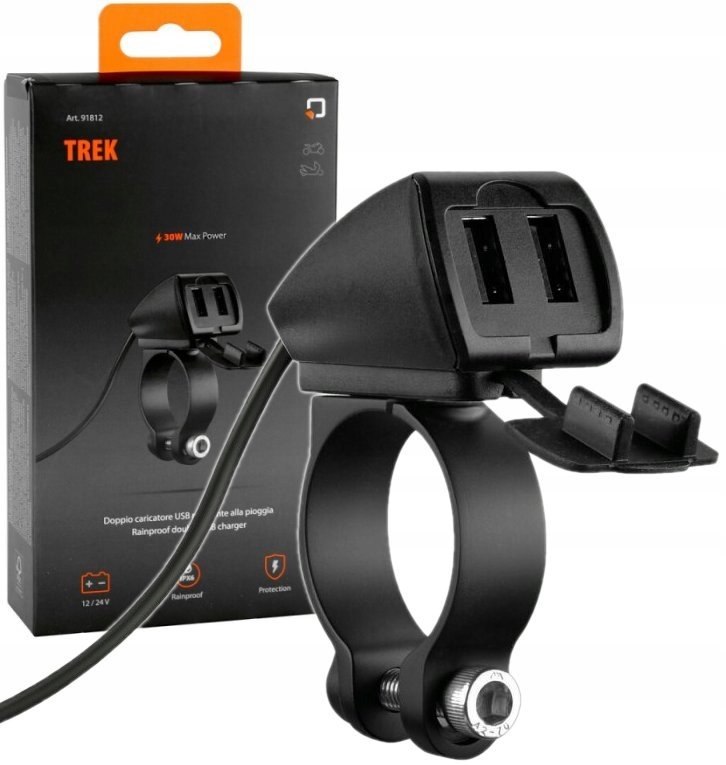 Ładowarka na motor quad 2x USB 5,4A 30W 12V 24V IP66 TREK na kierownicę