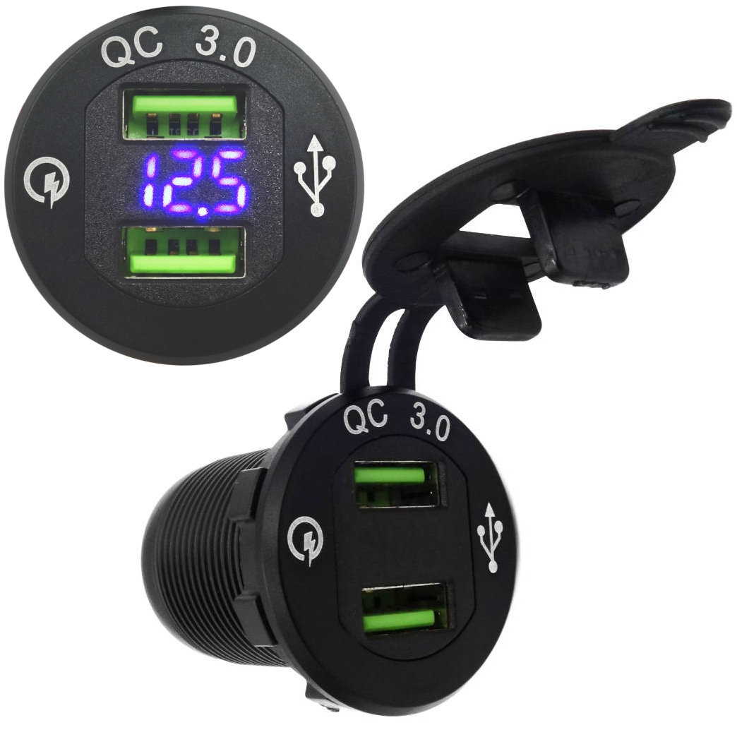 ŁADOWARKA SAMOCHODOWA DO AUTA DO ZABUDOWY USB QC 3.0 12V 24V WOLTOMIERZ