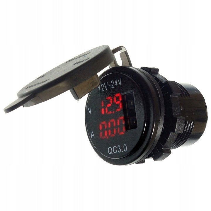 ŁADOWARKA SAMOCHODOWA DO AUTA DO ZABUDOWY 12V-24V USB QC3.0 voltomierz