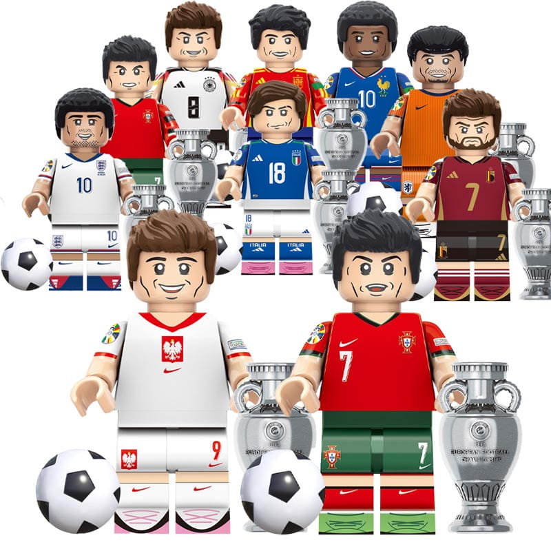 Piłkarskie Puchary - Piłkarzyki Lewandowski Ronaldo Kroos Mbappe Dijk Morata Berella - figurki klocki 10 szt