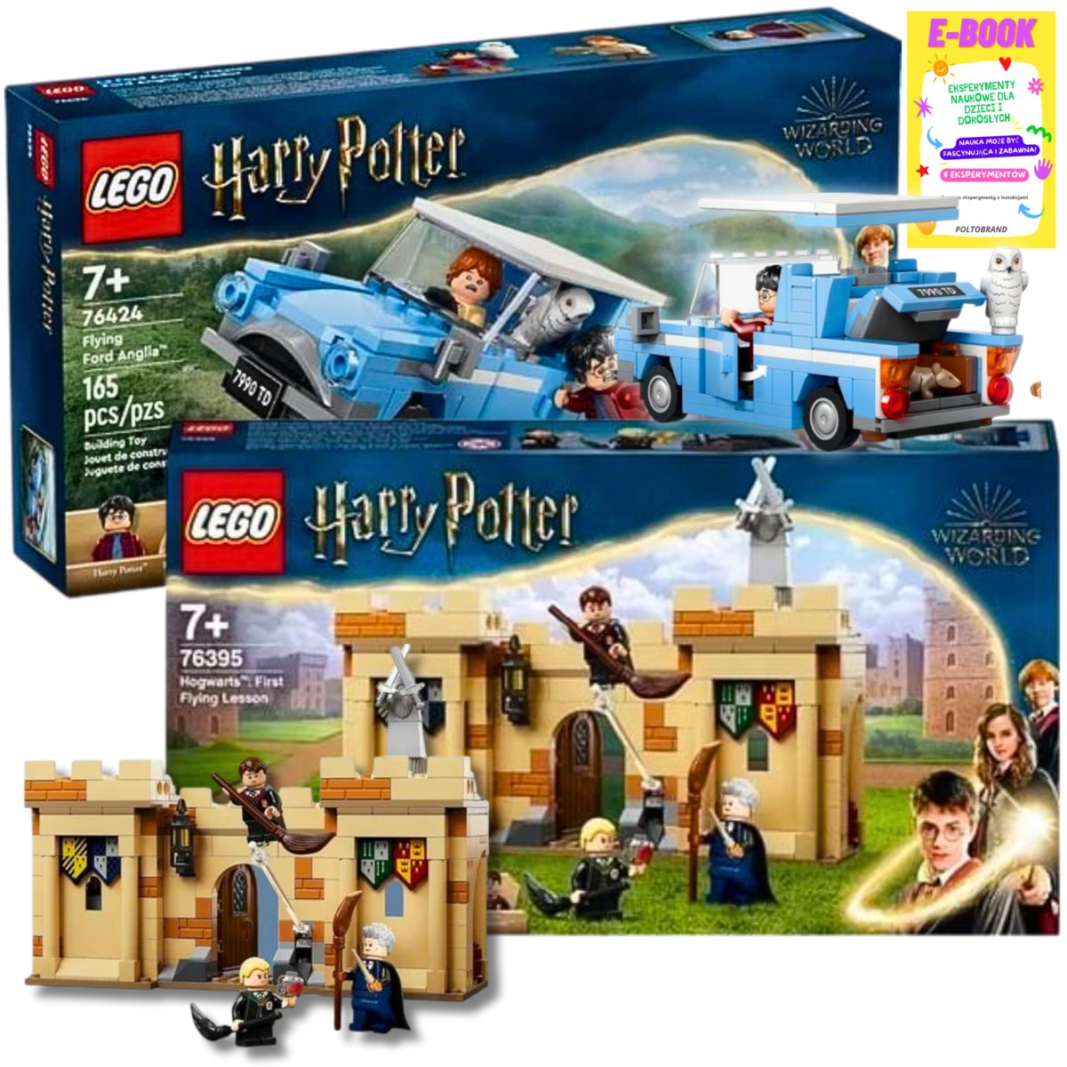 LEGO HARRY POTTER ZESTAW - LATAJĄCY FORD ANGLIA (76424) + PIERWSZA LEKCJA LATANIA (76395) + EBOOK
