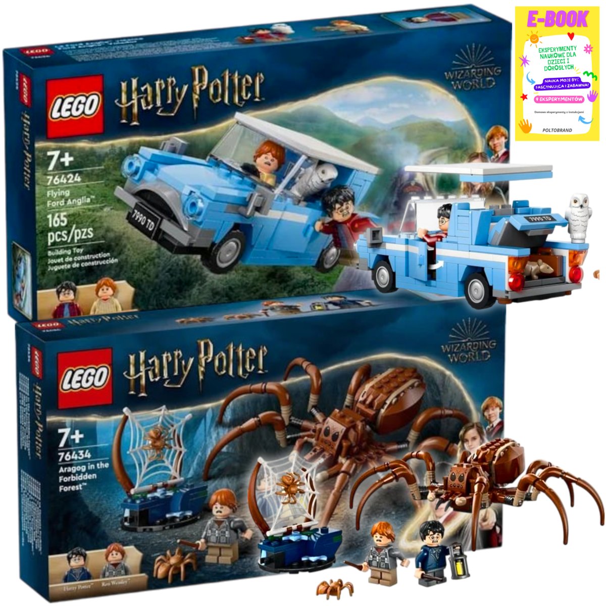 LEGO HARRY POTTER ZESTAW - Latający Ford Anglia (76424) + Aragog w zakazanym lesie™ (76434) + EBOOK