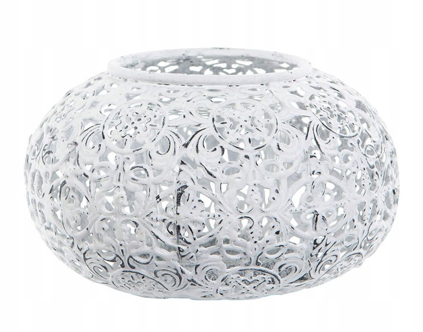 ŚWIECZNIK BIAŁY tealight styl retro śr. 12cm
