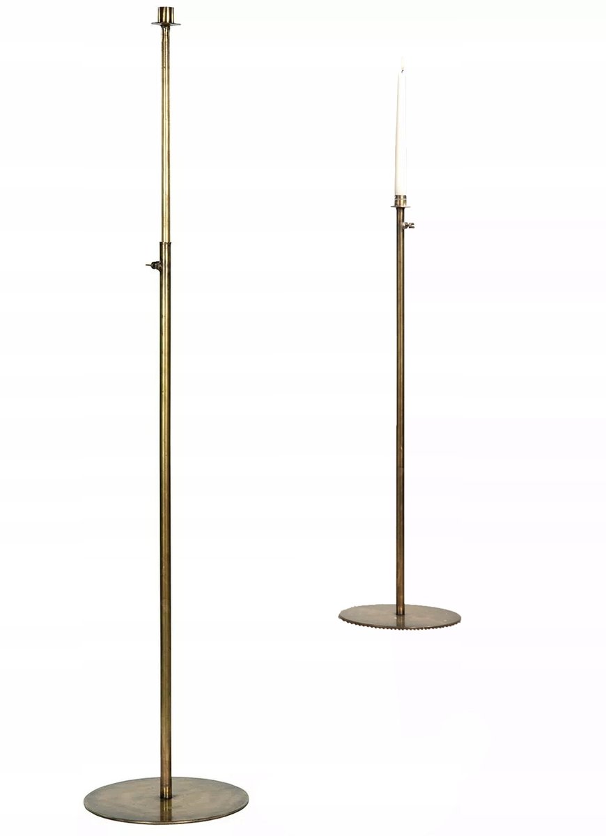 ŚWIECZNIK PODŁOGOWY ZŁOTY kandelabr metalowy regulowany 82-154cm do salonu