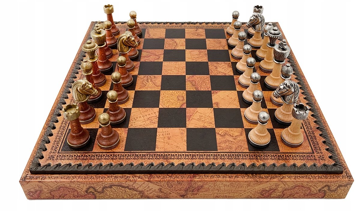 Italian Chess Classic Metetal/Wood+Chess Board Leatherette Globe Map 35