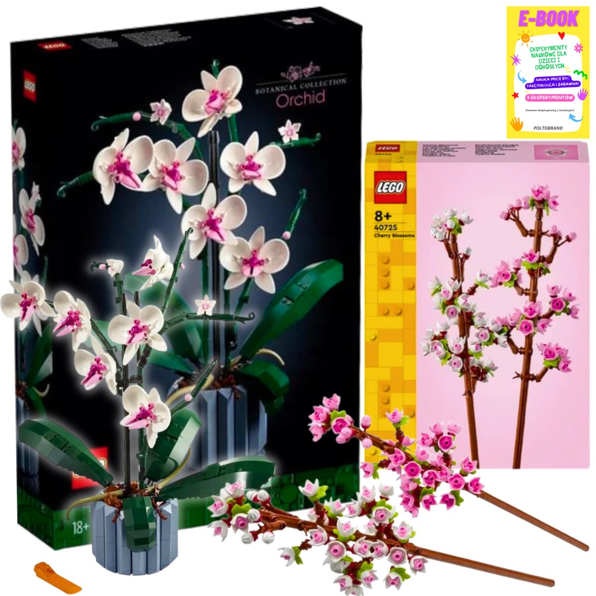 LEGO ZESTAW Botanicals ICONS - ORCHIDEA DUŻA i KWIATY WIŚNI KLOCKI KWIATY PREZENT + EBOOK