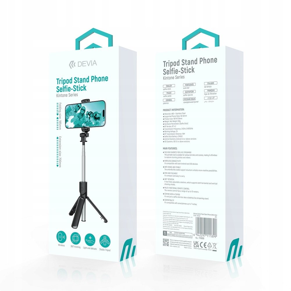 Selfie stick bluetooth Kijek do selfie Devia + tripod statyw pilot 19-70cm