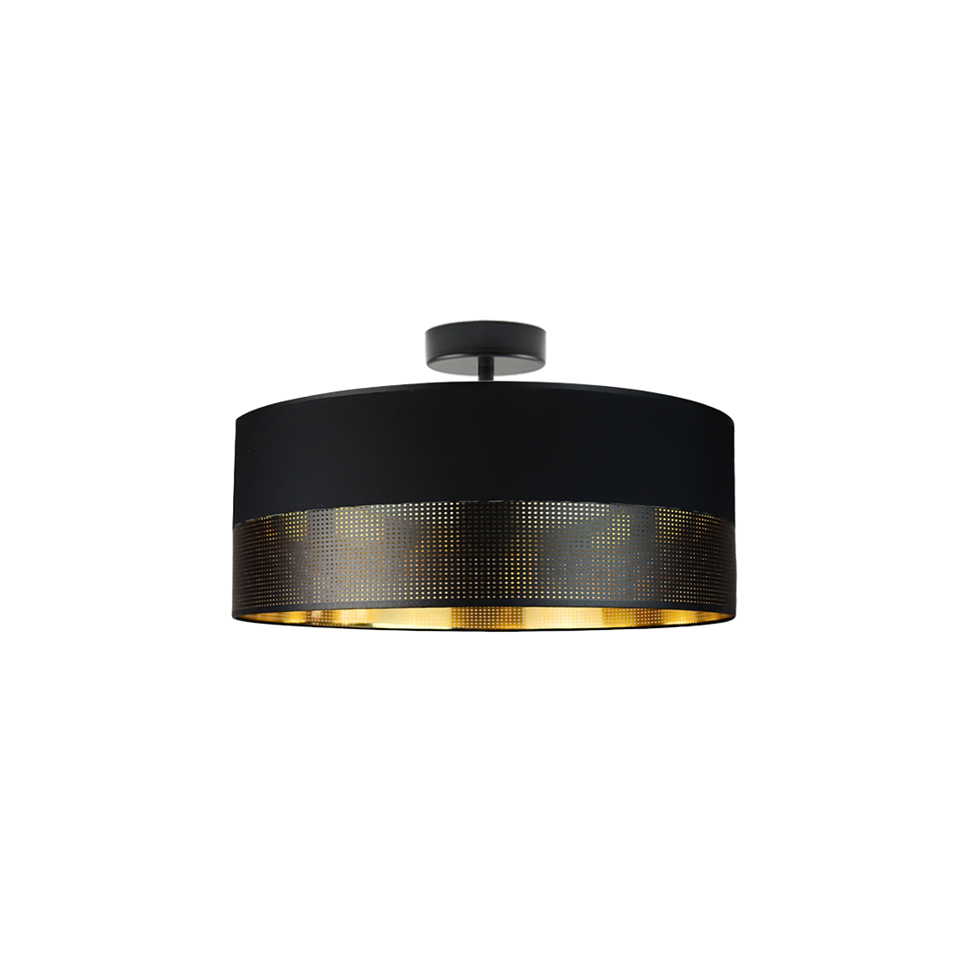 Designerska lampa sufitowa do salonu z abażurem WENECJA GLAM fi - 40 cm - kolor czarny ze złotym wnętrzem z ażurem