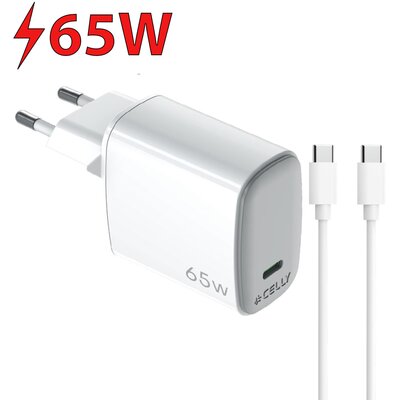Ładowarka sieciowa CELLY GaN 65W Biały + Kabel USB-C