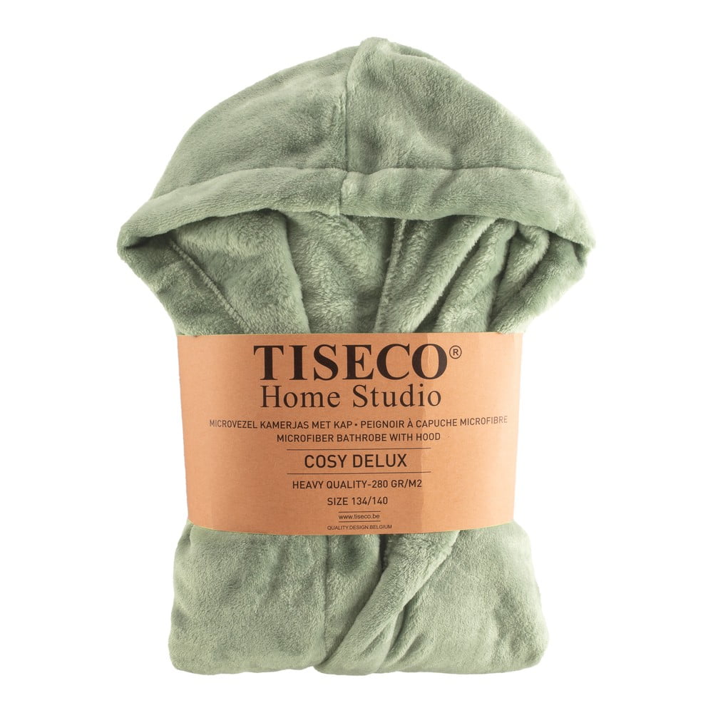 Zielony szlafrok dziecięcy z mikropluszu w rozmiarze 134-140 Delux – Tiseco Home Studio