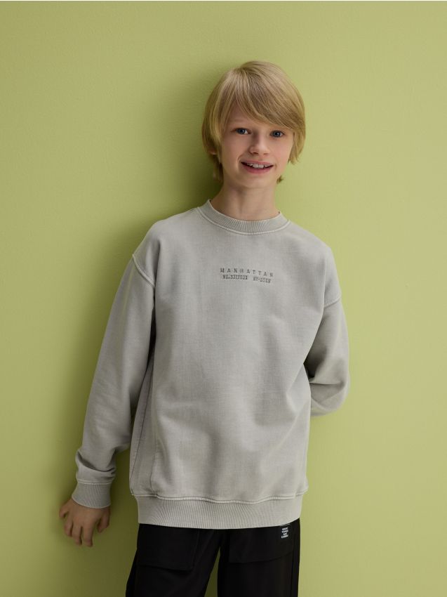 Reserved - Bawełniana bluza z haftem - jasnoszary