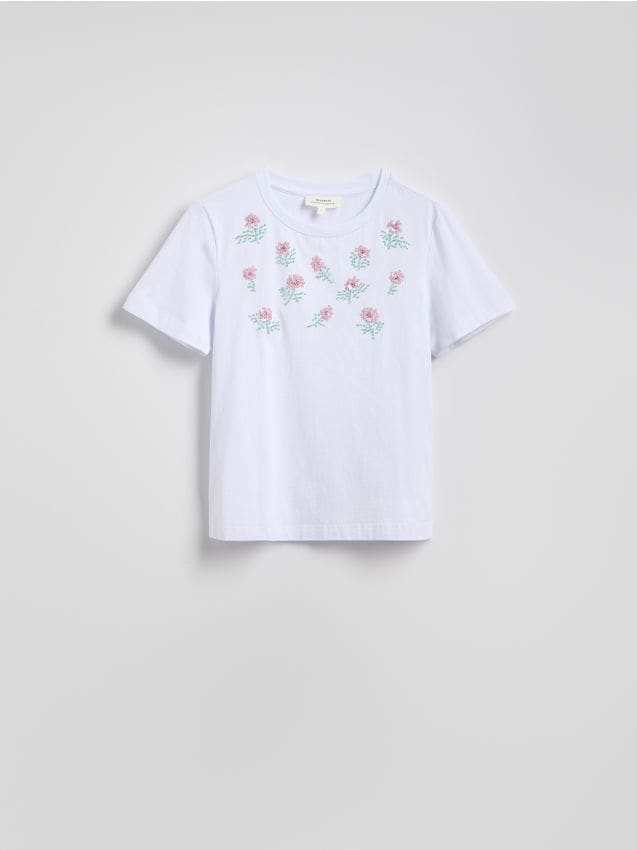Reserved - T-shirt z cekinowymi aplikacjami - biały