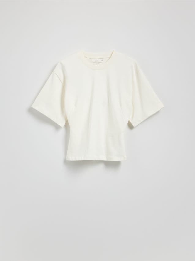 Reserved - Taliowany t-shirt - złamana biel