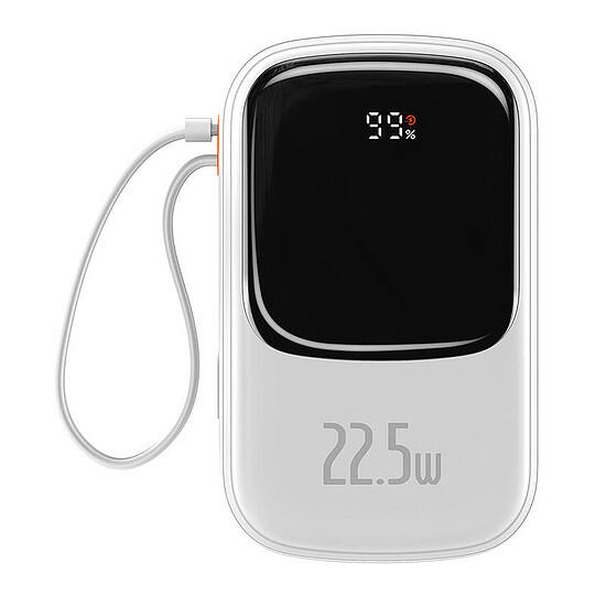 Baseus Qpow Digital Display powerbank z szybkim ładowaniem 20000mAh 22,5W QC/PD/SCP/FCP z wbudowanym kablem USB-C biały