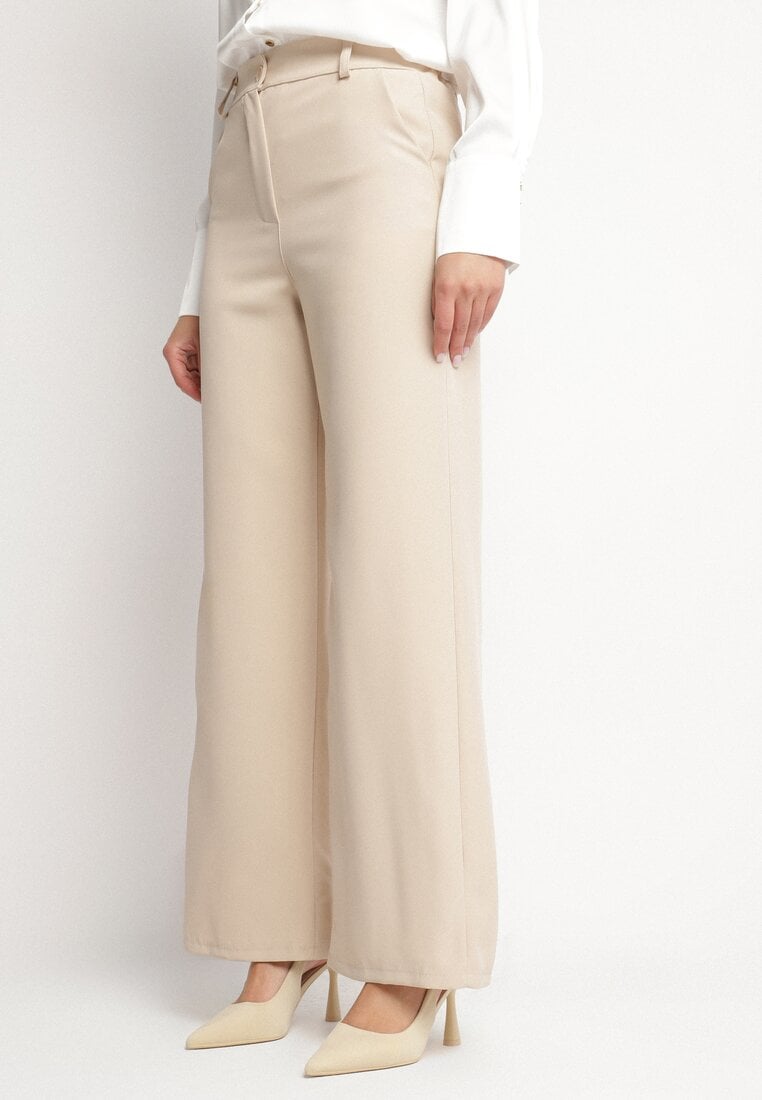 Beżowe Garniturowe Spodnie z Wysokim Stanem Vivisora