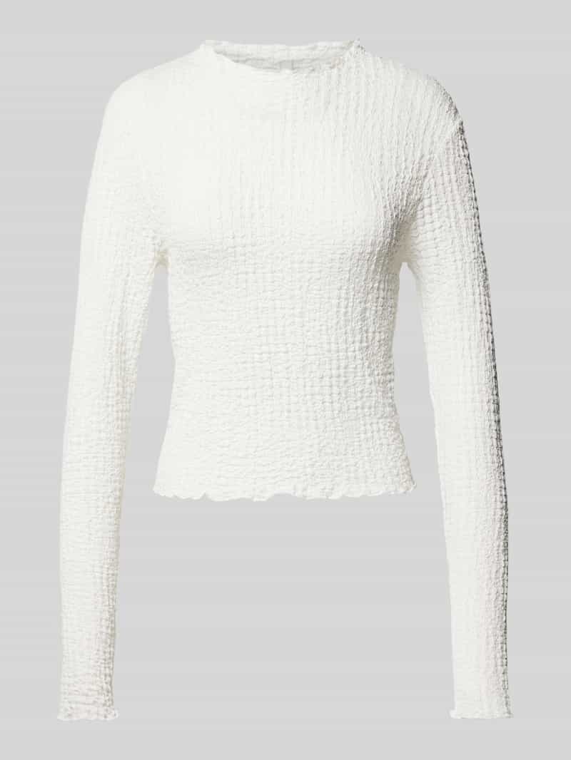 Bluzka z długim rękawem o kroju slim fit z efektem seersucker model ‘LENA’