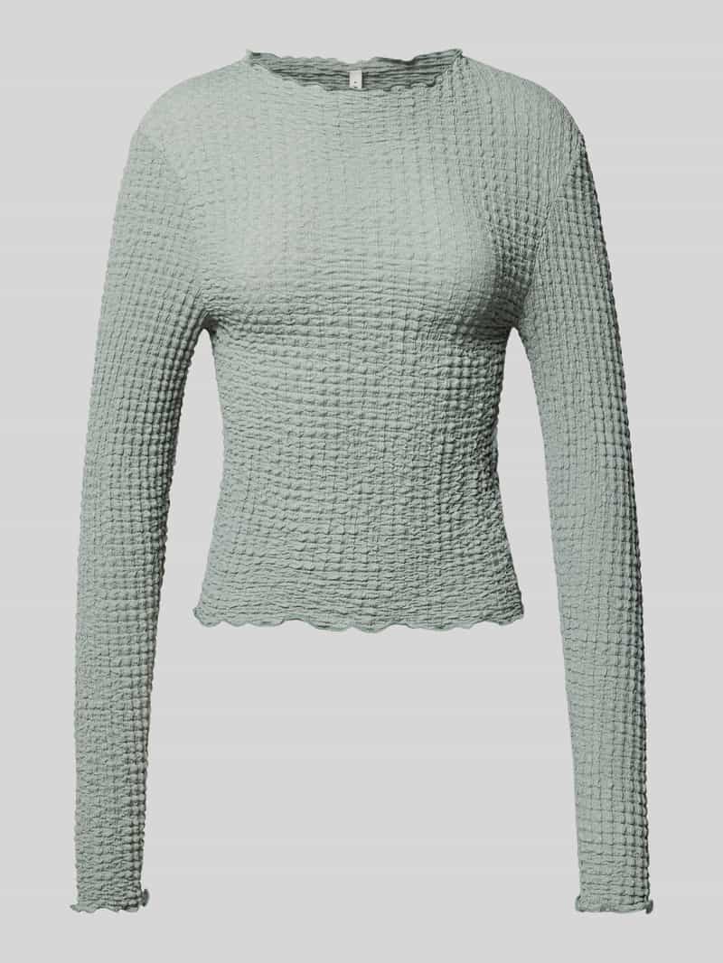 Bluzka z długim rękawem o kroju slim fit z efektem seersucker model ‘LENA’