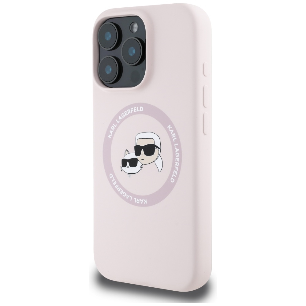 Karl Lagerfeld Etui Hard Case Silicone Karl & Choupette Heads Ring MagSafe do iPhone 16 Pro, różowe