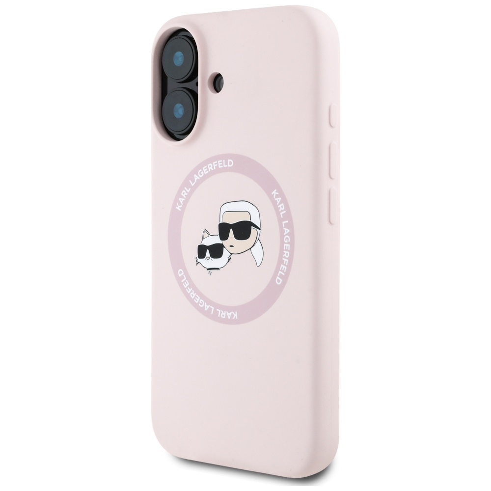 Karl Lagerfeld Etui Hard Case Silicone Karl & Choupette Heads Ring MagSafe do iPhone 16, różowe