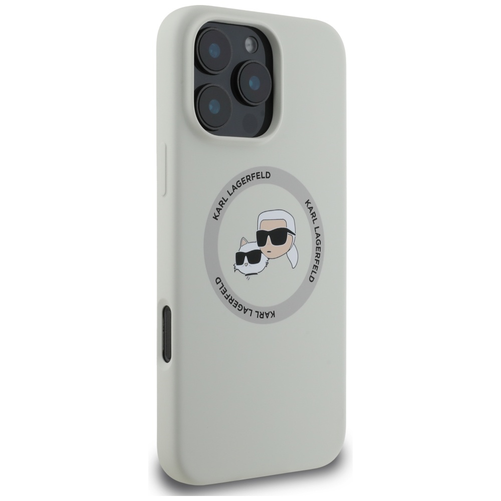Karl Lagerfeld Etui Hard Case Silicone Karl & Choupette Heads Ring MagSafe do iPhone 16 Pro, beżowe