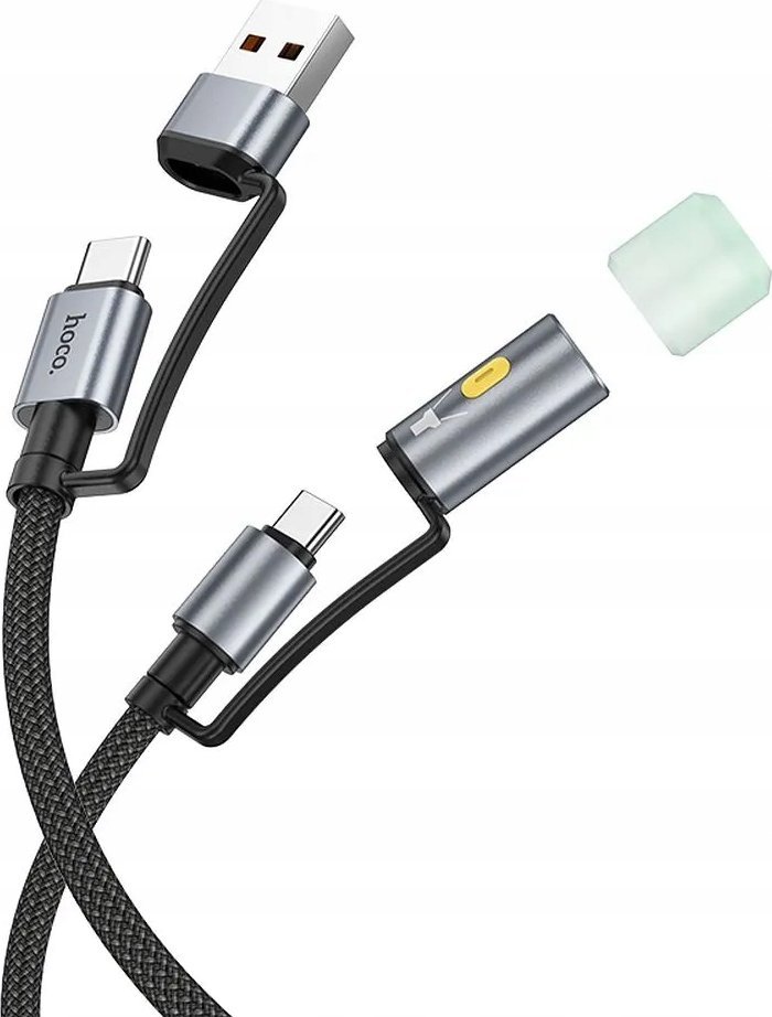 HOCO kabel All-in-one USB A / Typ C do Typ C / LED Light 3A 60W U138 1,2 m czarny
