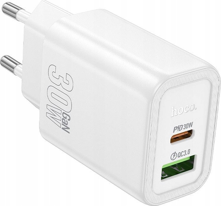 HOCO ładowarka sieciowa USB A + Typ C PD QC3.0 3A 30W N63 biała