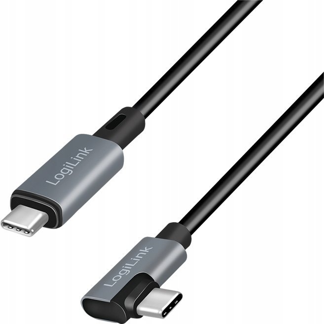 LOGILINK CU0183 Kabel USB 2.0 Type-C C/M kątowy na USB-C/M E-mark PD czarny 2m