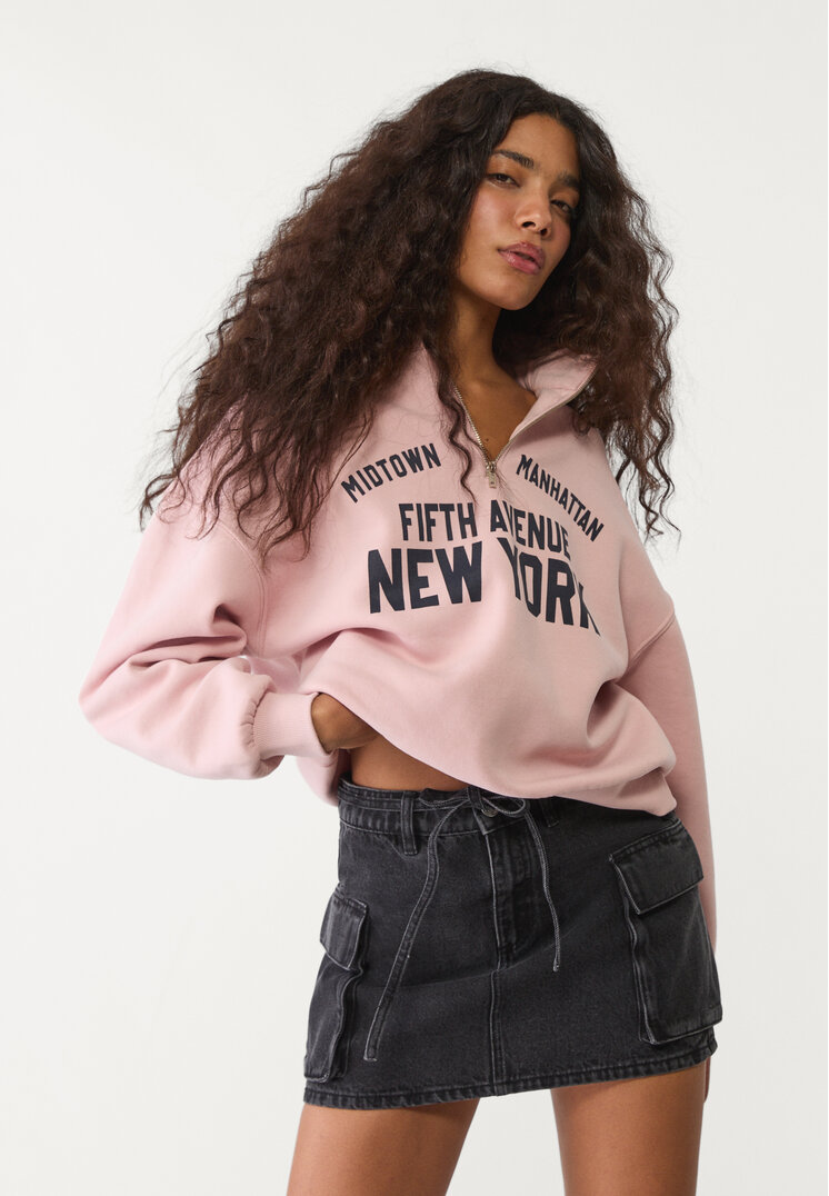 Stradivarius D66 Jeansowa spódnica mini cargo Czarny denim 34