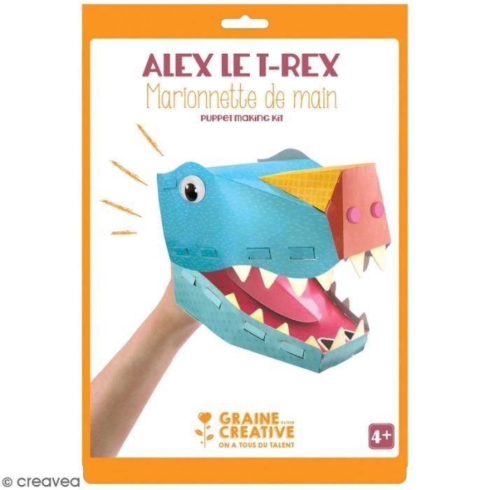 Kartonowy zestaw pacynek - Dinozaur T-rex - Dziecko - Mieszany - Niebieski