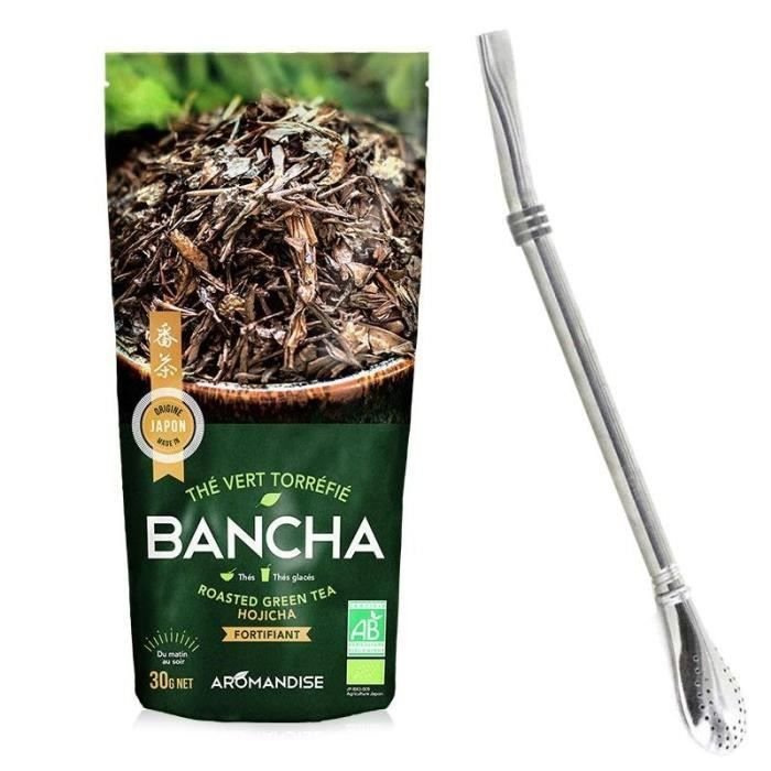 Japońska ekologiczna herbata zielona Bancha Hojicha 30 g + słomka ze stali nierdzewnej z filtrem
