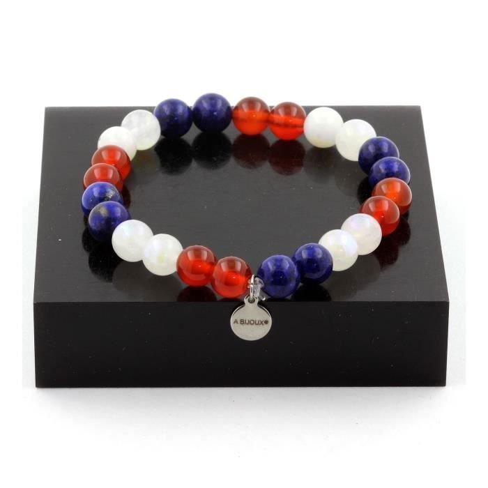 Kamienie i minerały. Koraliki do bransoletki Czerwony Agat + Kamień Księżycowy + Lapis Lazuli 8 mm. Wyprodukowano we Francji.