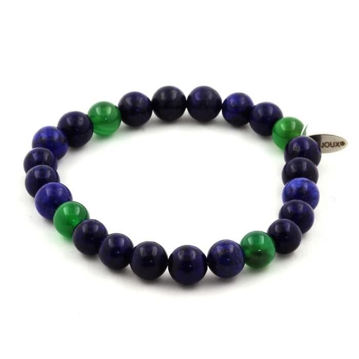 Bransoletka z kamieni naturalnych Lapis Lazuli i zielony agat - ABIJOUX - 8mm - 19-20cm