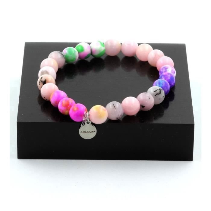 Bransoletka z kamieni naturalnych Różowy Opal, Fioletowy Niebieski i Różowy Zielony Jaspis - ABIJOUX - 8mm, 19-20cm