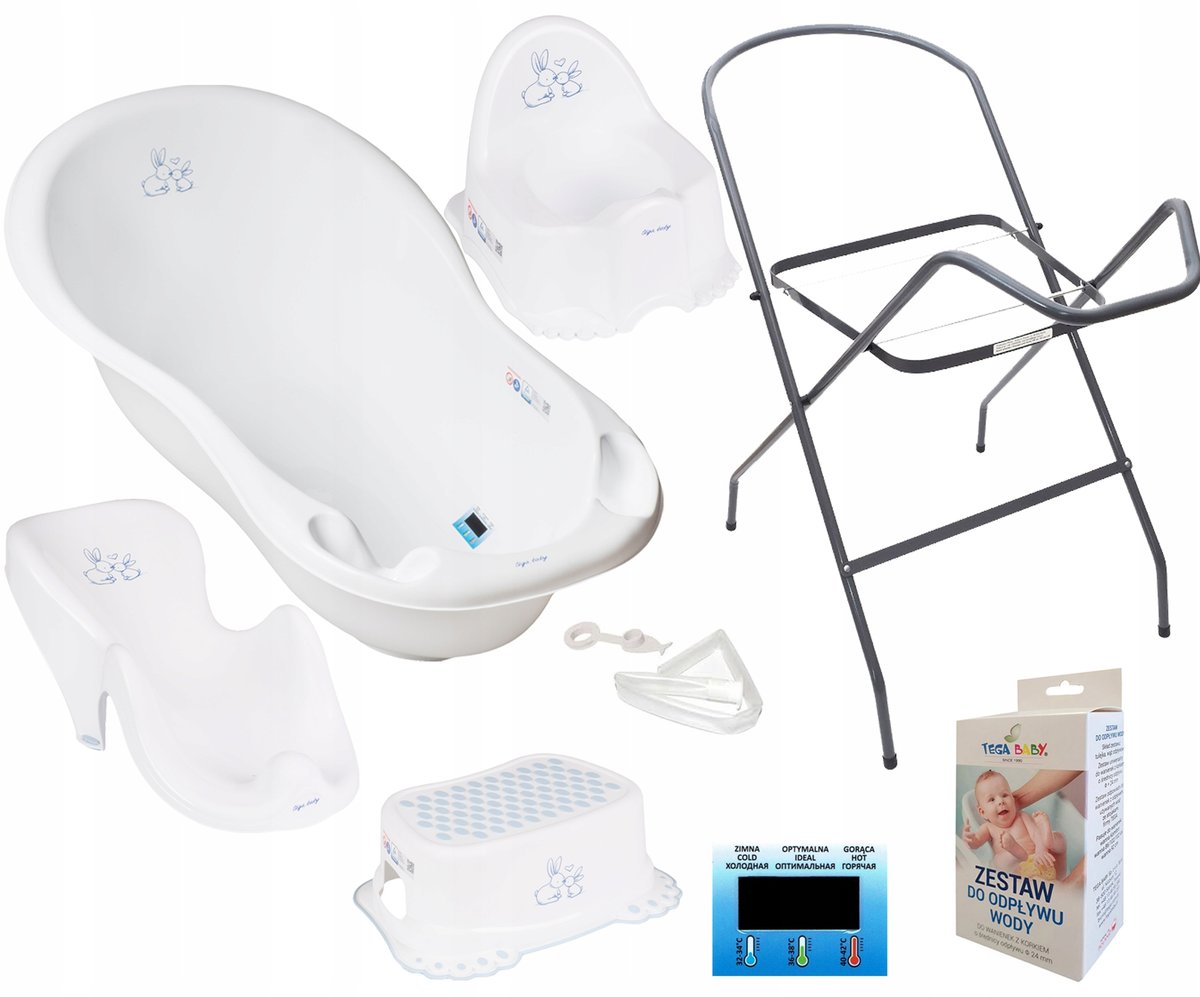 WANNA DLA DZIECKA TEGA BABY ZESTAW 8w1 WANIENKA TERMOMETR STOJAK AKCESORIA