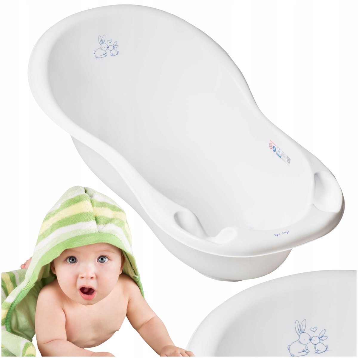 WANIENKA DLA DZIECKA TEGA BABY WANNA 2w1 Z KORKIEM ODPŁYWEM BIAŁA 102 cm