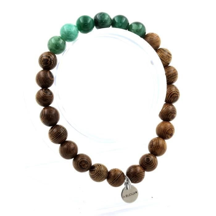 Bransoletka z zielonych koralików Miki z Tanzanii i drewna 8mm - ABIJOUX - Długość 19-20cm