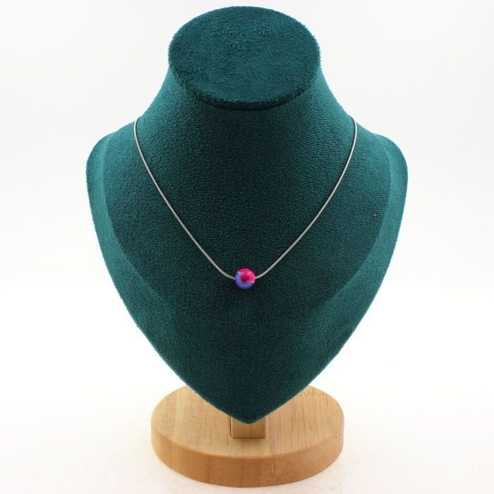 Kamienie i minerały. Naszyjnik 1 koralik Agat smocze żyły fuksja i niebieski 8 mm Łańcuszek w Naszyjnik dla kobiet, mężczyzn. Rozmiar osobisty