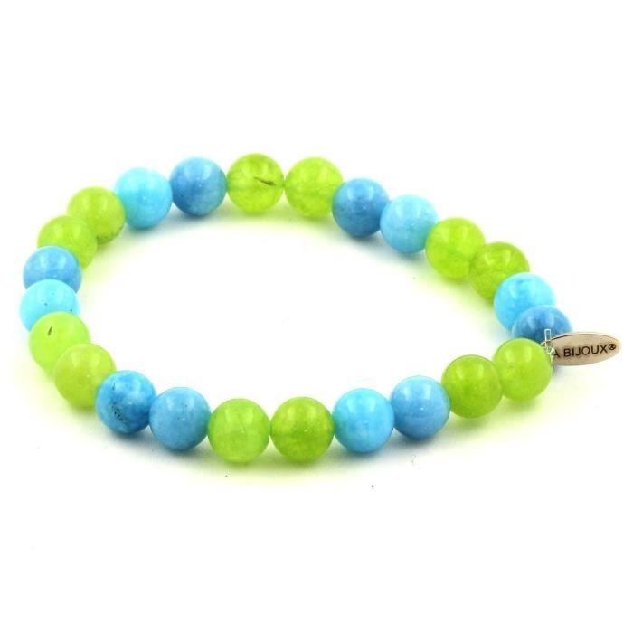 Kamienie i minerały. Koraliki z oliwinu + bransoletka z niebieskiego chalcedonu 8 mm. Wyprodukowano we Francji.