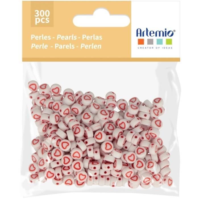 Koraliki Akrylowe Okrągłe - Serce - Czerwone i Białe - 7 mm - 300 szt