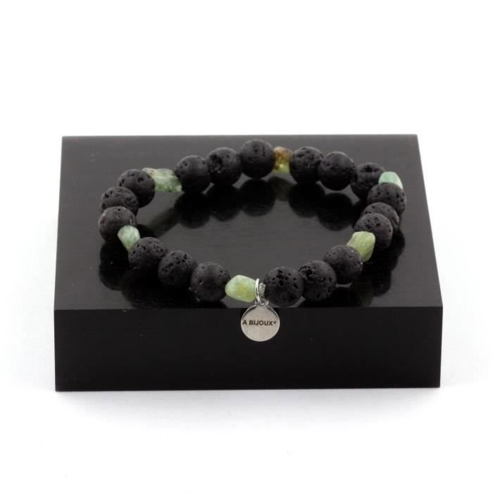 Bransoletka z zielonym cyjanitem z Brazylii + koraliki lawy 8 mm - ABIJOUX - Made in France - 19-20 cm - dla dorosłych - mieszane