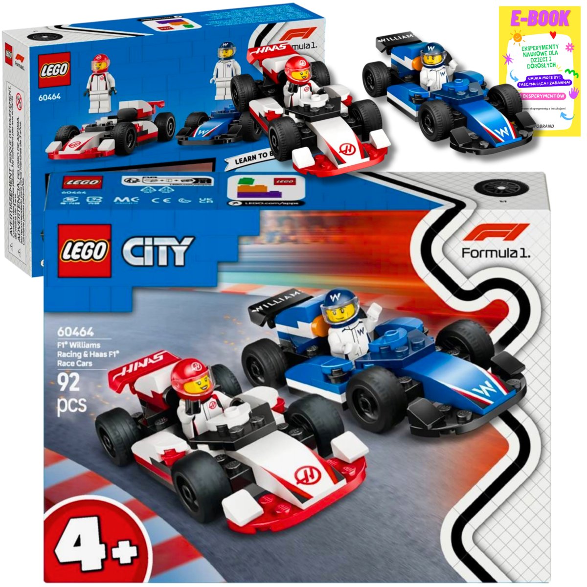 LEGO CITY FORMUŁA 1 Bolidy Williams Racing i Haas F1 60464 KLOCKI PREZENT + EBOOK