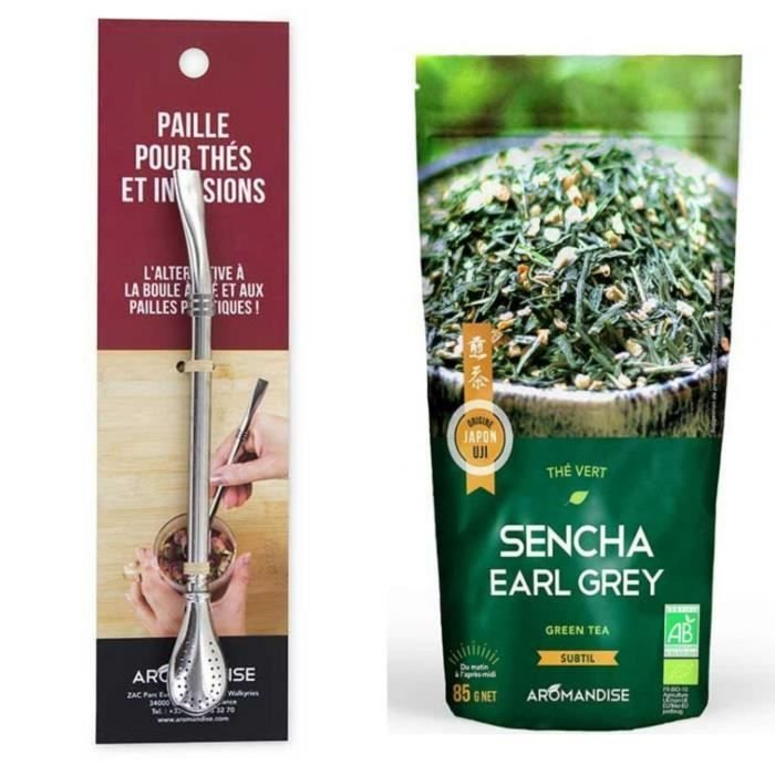 Organiczna japońska zielona herbata Sencha Earl Grey 85 G + słomka ze stali nierdzewnej ze zintegrowanym filtrem