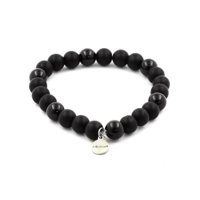 Kamienie i minerały. Bransoletka z koralików z czarnego, matowego onyksu i turmalinu Schorl z Brazylii 8 mm. Wyprodukowano we Francji.