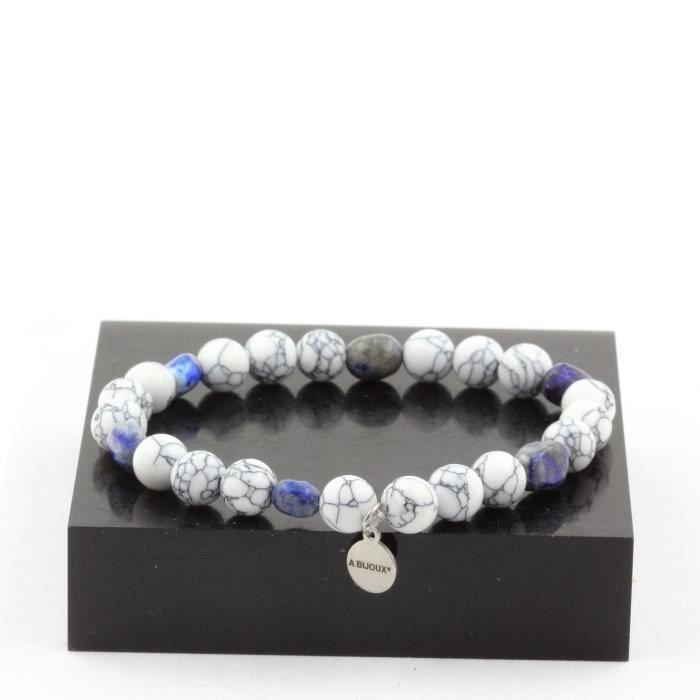 Bransoletka Lapis Lazuli z Pakistanu + Koraliki Howlite 8 mm - ABIJOUX - Długość 19-20 cm - Kamienie naturalne