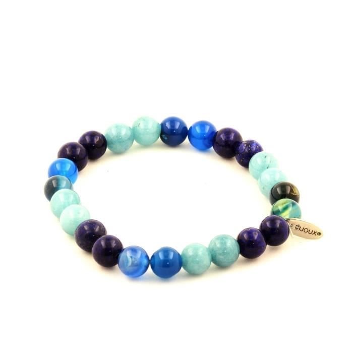 Kamienie i minerały. Lapis Lazuli + Akwamaryn + Bransoletka z niebieskich koralików agatu 8 mm. Wyprodukowano we Francji.