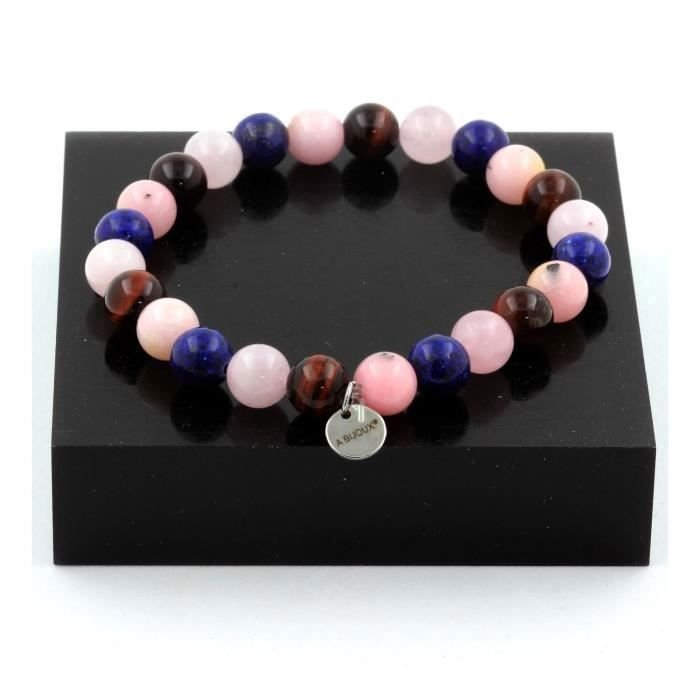 Bransoletka z koralików kwarcu różowego, czerwonego tygrysiego oka i lapisu lazuli - ABIJOUX - długość 19-20 cm