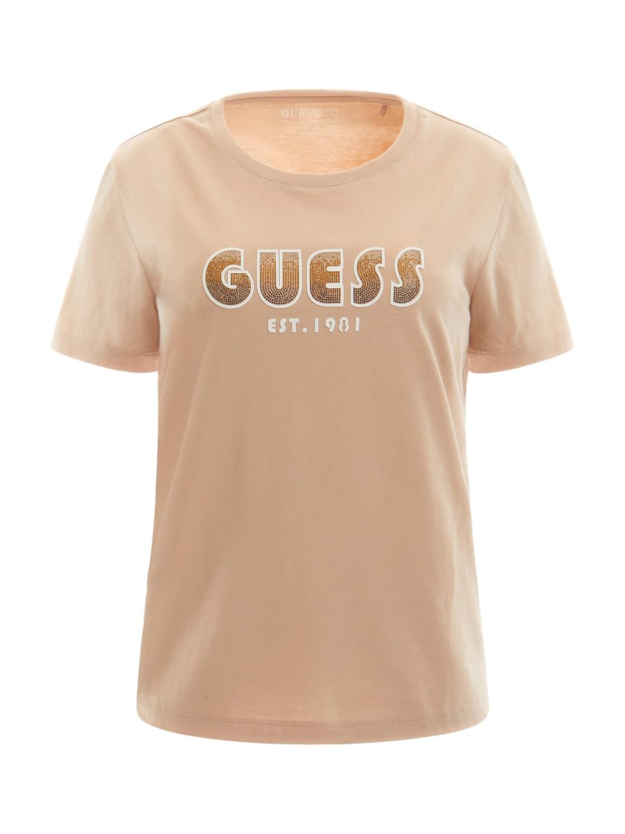 GUESS DAMSKI T-SHIRT KOSZULKA BLUZKA BEŻOWA XS