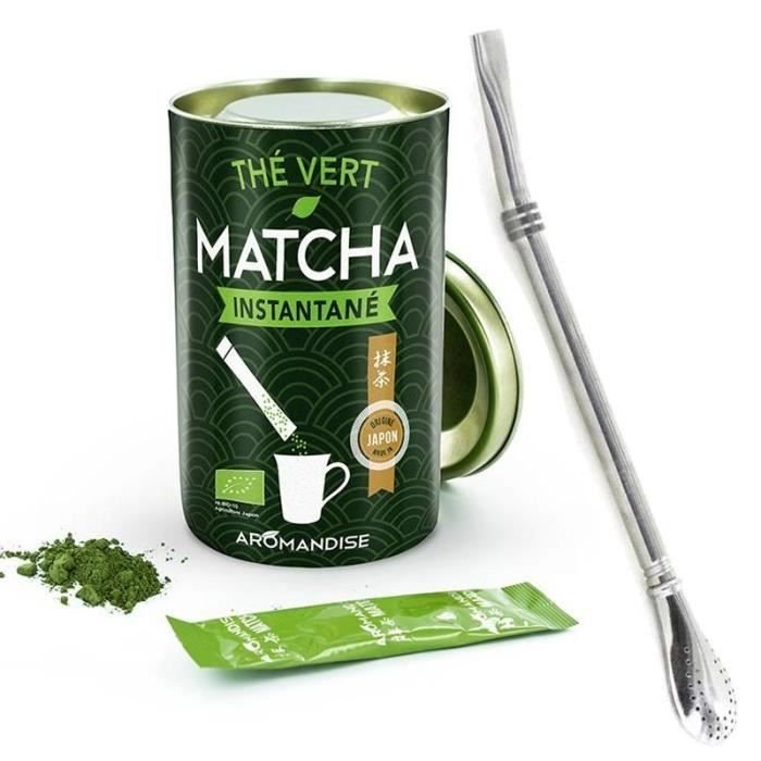 Herbata zielona Instant Matcha w paluszkach + słomka ze stali nierdzewnej z filtrem
