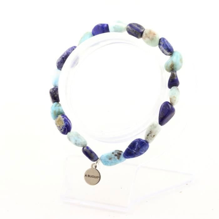 Kamienie i minerały. Bransoletka Larimar z Dominikany + Lapis Lazuli z Pakistanu. Wyprodukowano we Francji.