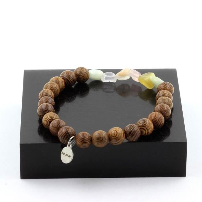 Kamienie i minerały. Bransoletka Beryl Morganite z Brazylii + drewniane koraliki 8 mm. Wyprodukowano we Francji.